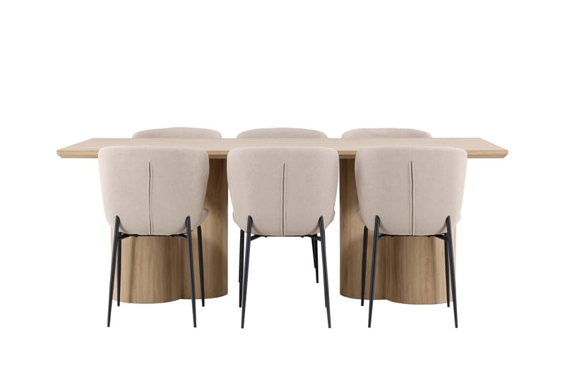 Olivia Spisegruppe 210 cm Rektangulær med 6 Modesto stoler - Whitewash/Beige - Møbler - Bord - Spisegrupper