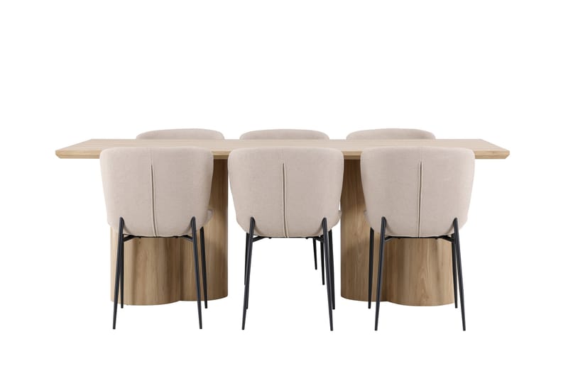 Olivia Spisegruppe 210 cm Rektangulær med 6 Modesto stoler - Whitewash/Beige - Møbler - Bord - Spisegrupper