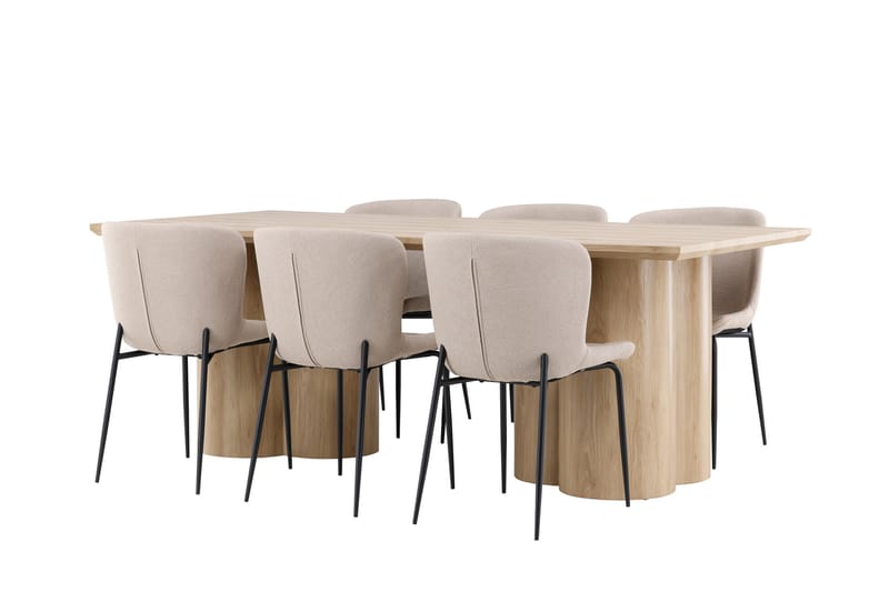 Olivia Spisegruppe 210 cm Rektangulær med 6 Modesto stoler - Whitewash/Beige - Møbler - Bord - Spisegrupper