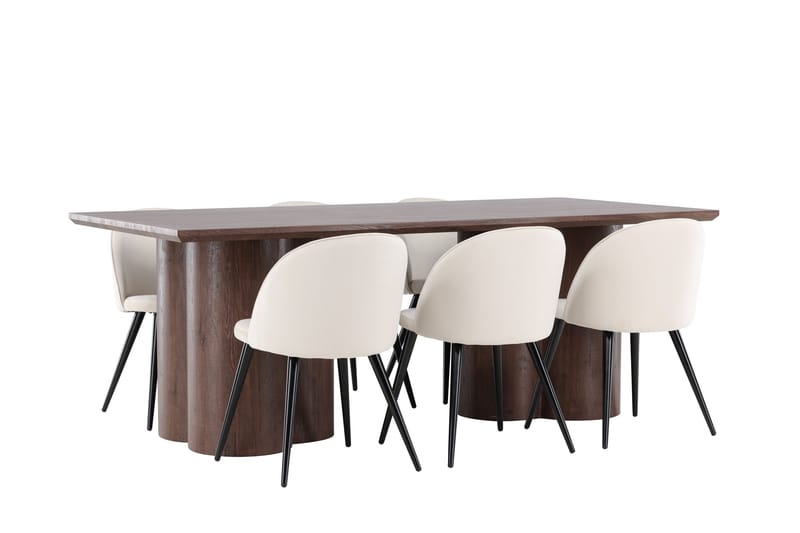 Olivia Spisegruppe 210 cm Rektangulær med 6 Velvet stoler - Mocca/Beige - Møbler - Bord - Spisegrupper