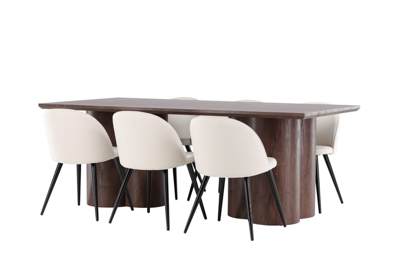 Olivia Spisegruppe 210 cm Rektangulær med 6 Velvet stoler - Mocca/Beige - Møbler - Bord - Spisegrupper