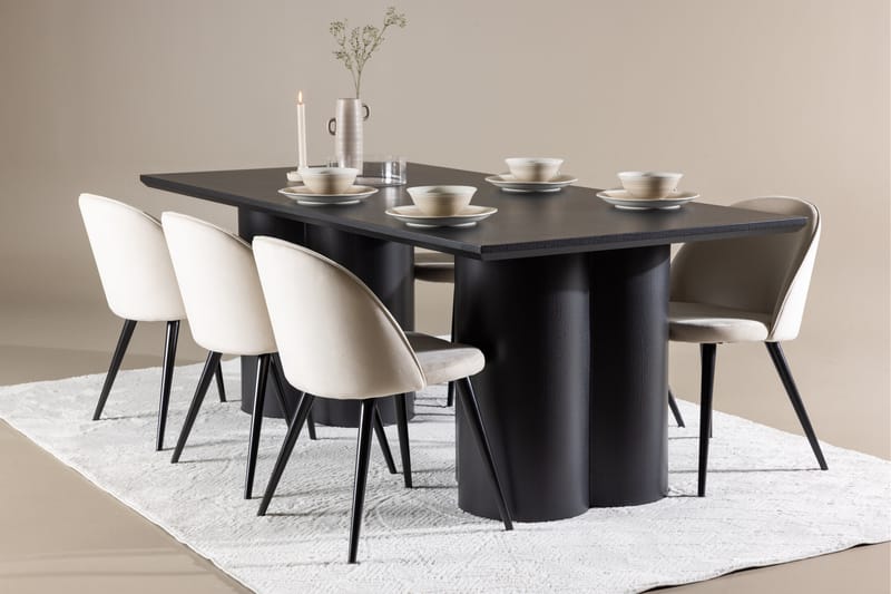 Olivia Spisegruppe 210 cm Rektangulær med 6 Velvet stoler - Sort/Beige - Møbler - Bord - Spisegrupper