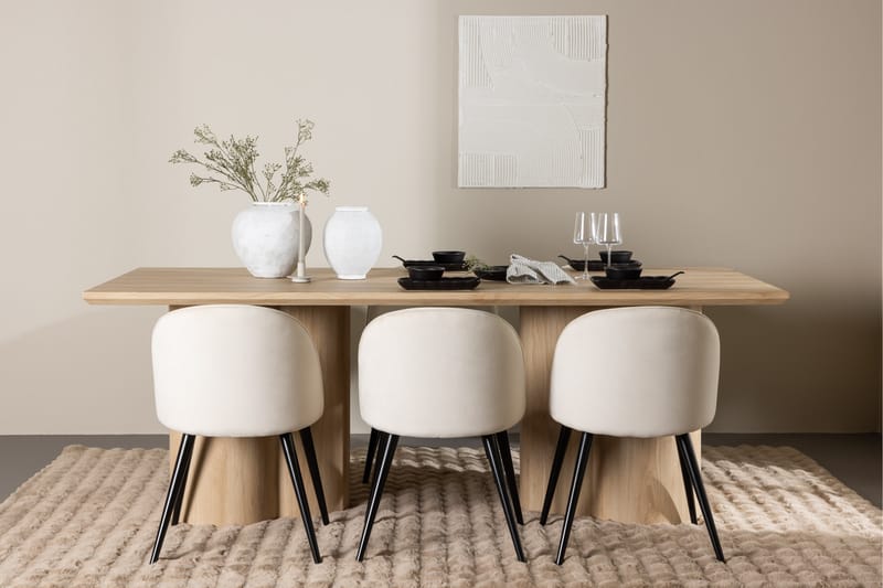 Olivia Spisegruppe 210 cm Rektangulær med 6 Velvet stoler - Whitewash/Beige - Møbler - Bord - Spisegrupper