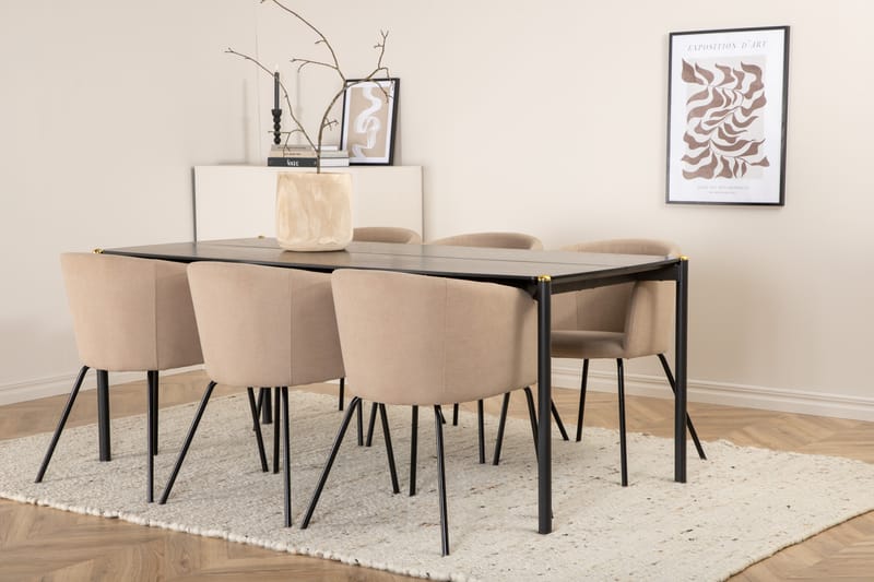 Pelle Spisegruppe 190 cm Rektangulær med 6 Berita Stoler - Beige - Møbler - Bord - Spisegrupper