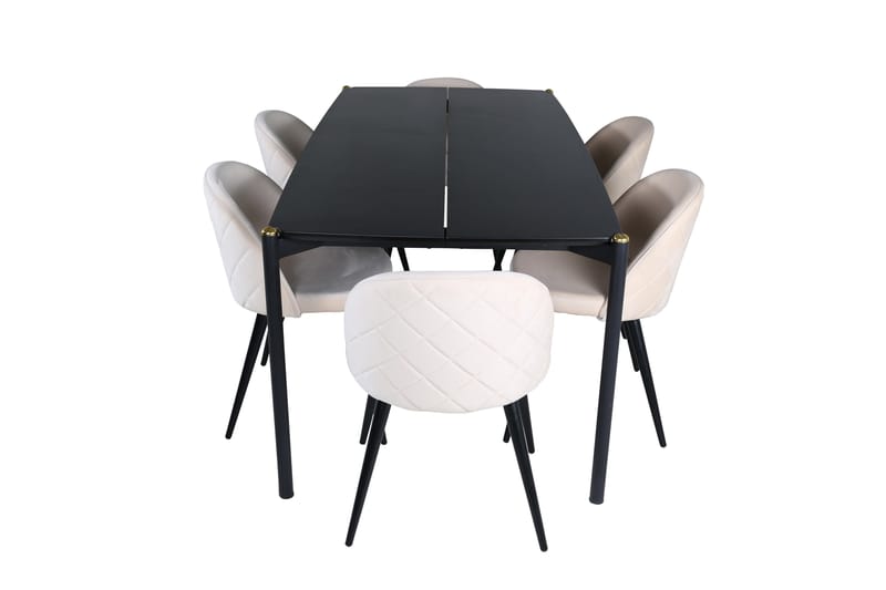 Pelle Spisegruppe 190 cm Rektangulær med 6 Velvet-stoler - Beige - Møbler - Bord - Spisegrupper