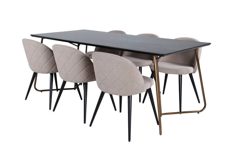 Petra Spisegruppe 190 cm Rektangulær med 6 Velvet Stoler - Beige - Møbler - Bord - Spisegrupper