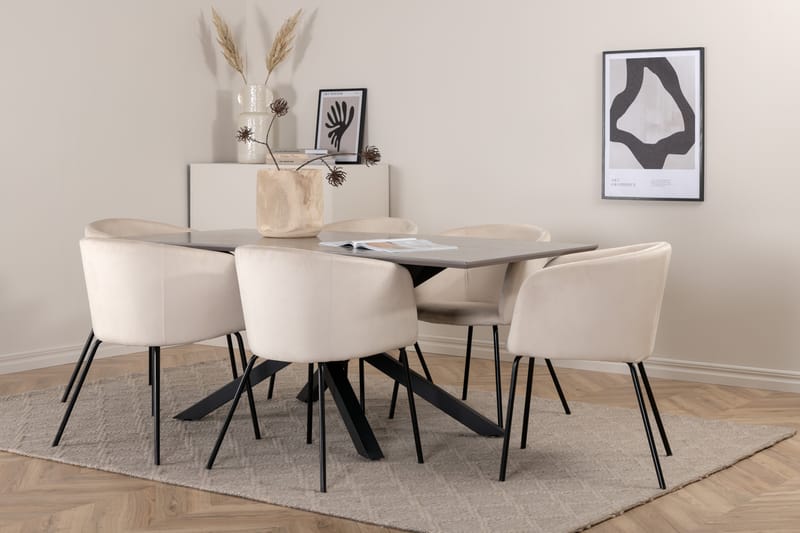 Piazza Spisegruppe 180 cm Rektangulær med 6 Berita Stoler - Beige - Møbler - Bord - Spisegrupper