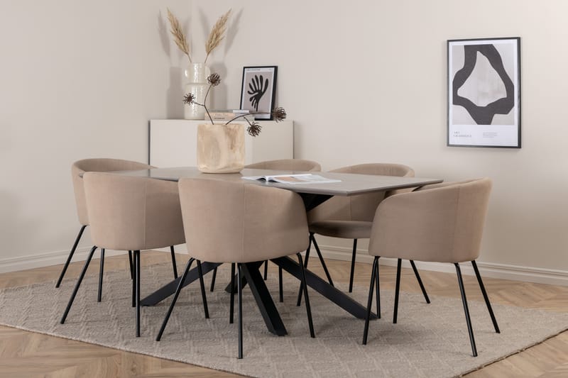 Piazza Spisegruppe 180 cm Rektangulær med 6 Berita Stoler - Beige - Møbler - Bord - Spisegrupper