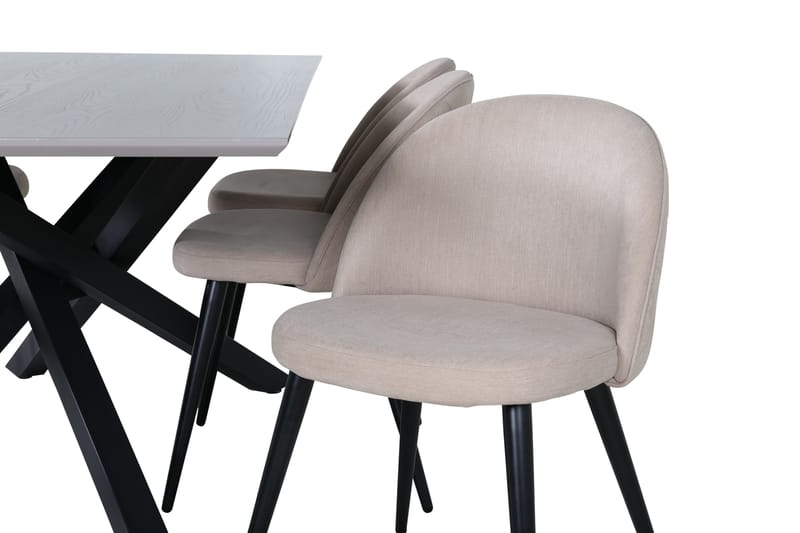 Piazza Spisegruppe 180 cm Rektangulær med 6 Velvet Stoler - Beige - Møbler - Bord - Spisegrupper