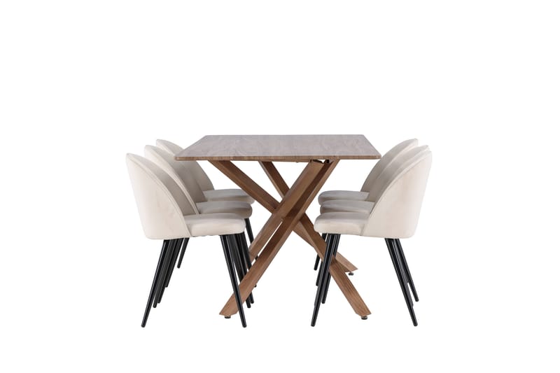 Piazza Spisegruppe 180 cm Rektangulær med 6 Velvet stoler - Mocca/Beige - Møbler - Bord - Spisegrupper