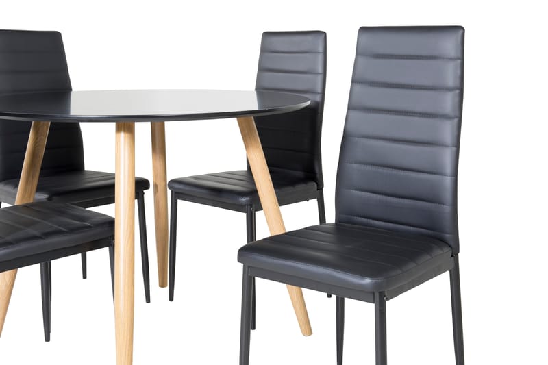 Plaza Spisegruppe 100 cm Rund med 4 Slim Stoler - Sort - Møbler - Bord - Spisegrupper