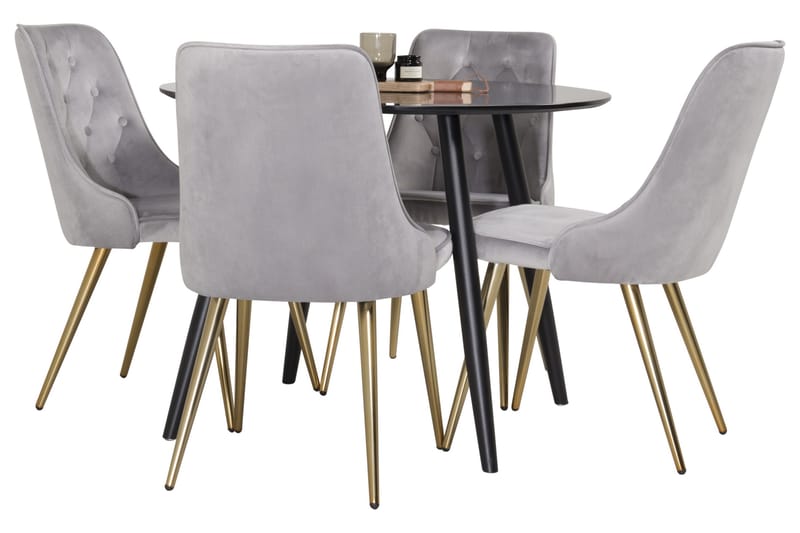 Plaza Spisegruppe 100 cm Rund med 4 Velvet Stoler - Guld - Møbler - Bord - Spisegrupper