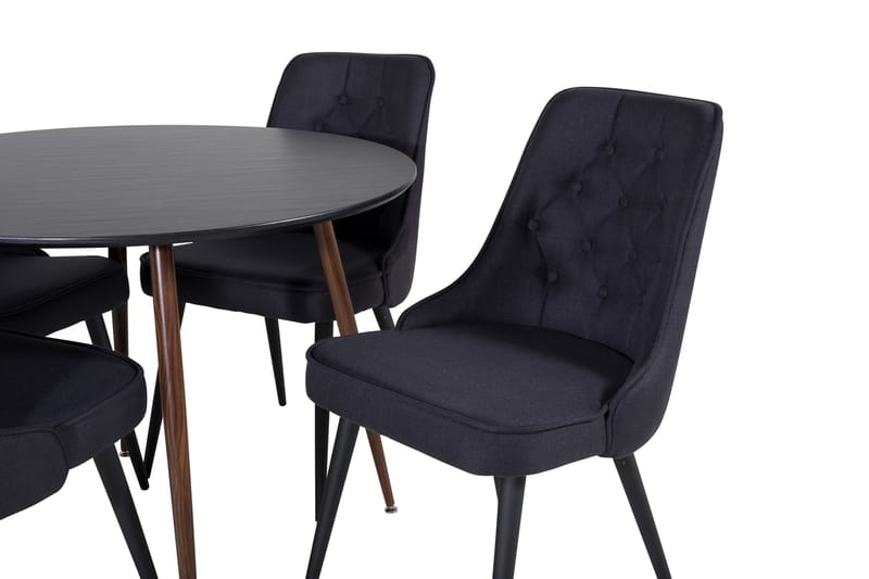 Plaza Spisegruppe 100 cm Rund med 4 Velvet Stoler - Sort - Møbler - Bord - Spisegrupper