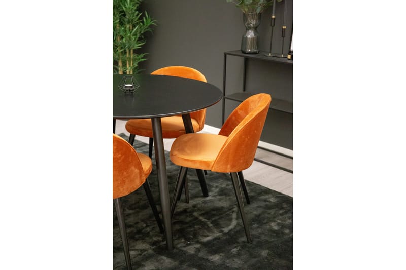 Plaza Spisegruppe 100 cm Rund med 4 Velvet Stoler - Sort - Møbler - Bord - Spisegrupper