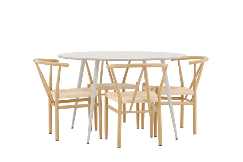 Plaza Spisegruppe 120 cm Rund med 4 Alfons stoler - Beige/Beige - Møbler - Bord - Spisegrupper