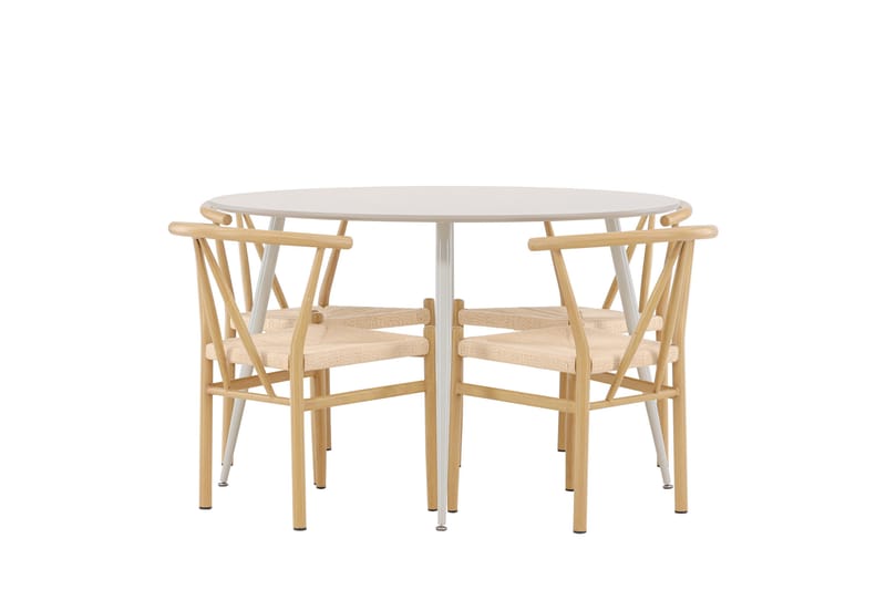 Plaza Spisegruppe 120 cm Rund med 4 Alfons stoler - Beige/Beige - Møbler - Bord - Spisegrupper