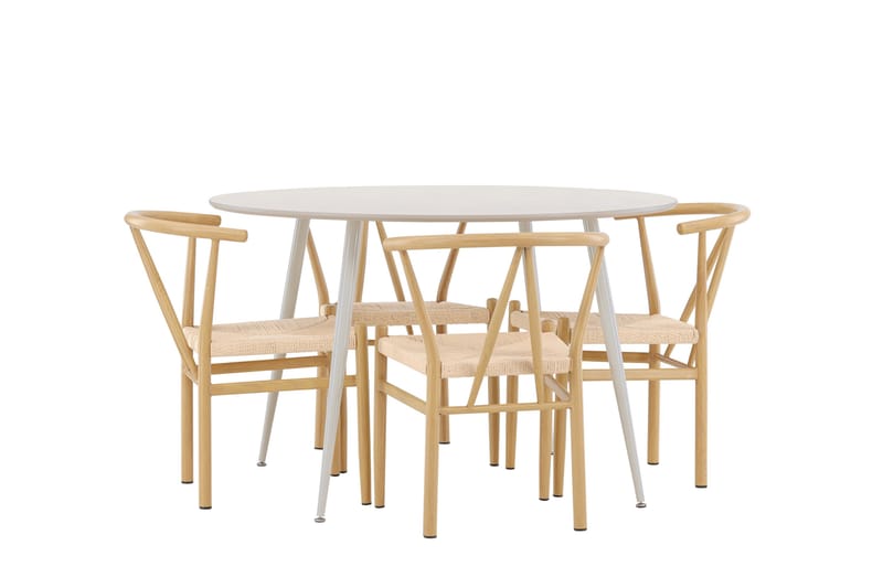 Plaza Spisegruppe 120 cm Rund med 4 Alfons stoler - Beige/Beige - Møbler - Bord - Spisegrupper