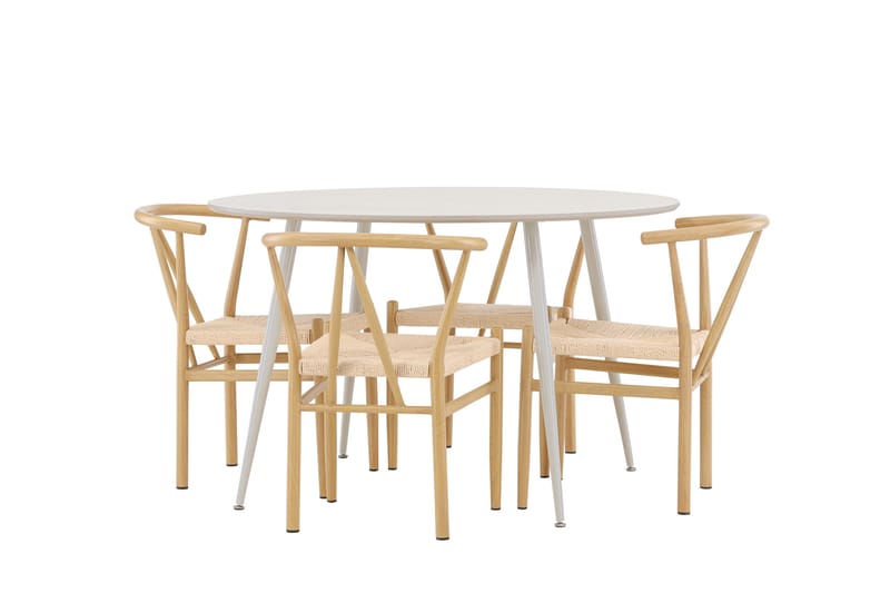 Plaza Spisegruppe 120 cm Rund med 4 Alfons stoler - Beige/Beige - Møbler - Bord - Spisegrupper