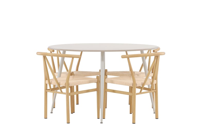 Plaza Spisegruppe 120 cm Rund med 4 Alfons stoler - Beige/Beige - Møbler - Bord - Spisegrupper