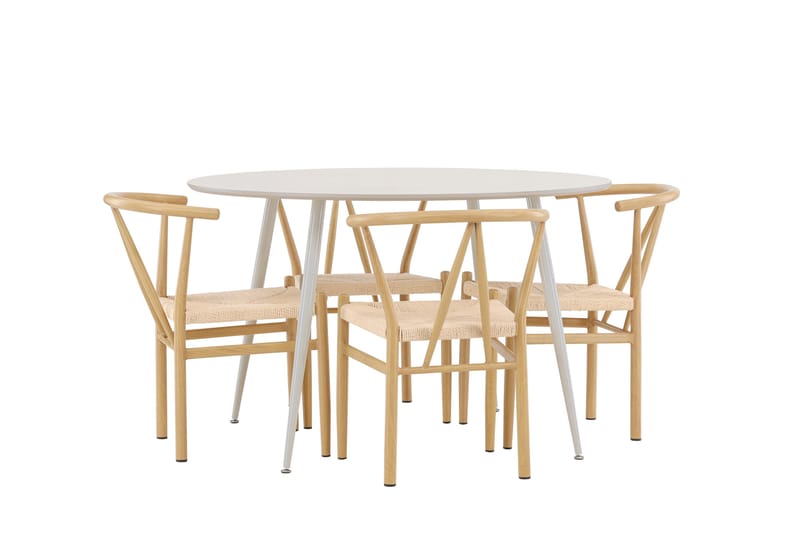 Plaza Spisegruppe 120 cm Rund med 4 Alfons stoler - Beige/Beige - Møbler - Bord - Spisegrupper