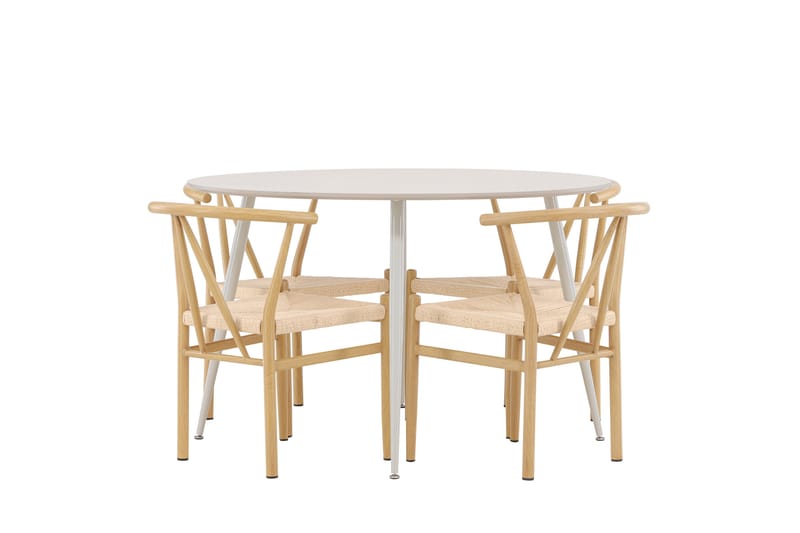 Plaza Spisegruppe 120 cm Rund med 4 Alfons stoler - Beige/Beige - Møbler - Bord - Spisegrupper