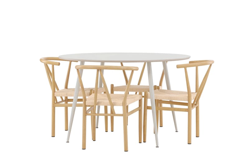 Plaza Spisegruppe 120 cm Rund med 4 Alfons stoler - Beige/Beige - Møbler - Bord - Spisegrupper