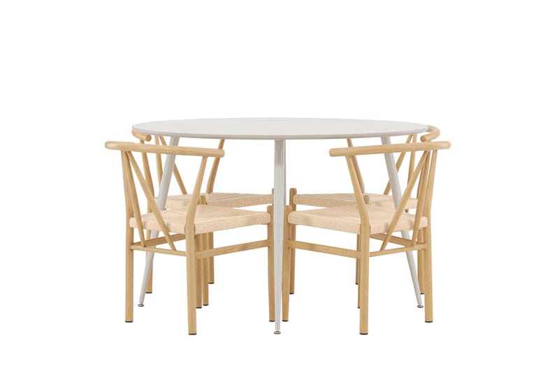 Plaza Spisegruppe 120 cm Rund med 4 Alfons stoler - Beige/Beige - Møbler - Bord - Spisegrupper