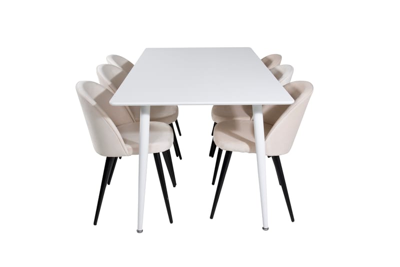 Polar Spisegruppe 180 cm Rektangulær med 6 Velvet Stoler - Beige - Møbler - Bord - Spisegrupper