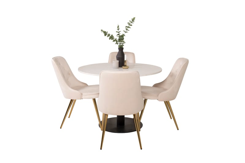 Razzia Spisegruppe 106 cm Rund med 4 Valera Stoler - Beige - Møbler - Bord - Spisegrupper