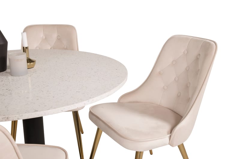 Razzia Spisegruppe 106 cm Rund med 4 Velvet Stoler - Beige - Møbler - Bord - Spisegrupper