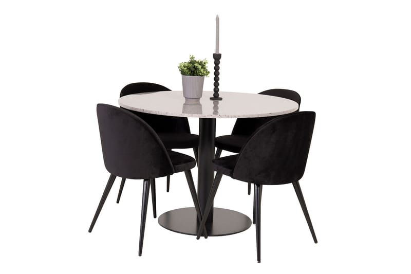 Razzia Spisegruppe 106 cm Rund med 4 Velvet Stoler - Sort - Møbler - Bord - Spisegrupper