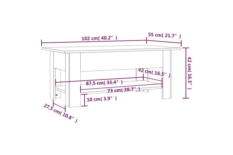 Salongbord hvit 102x55x42 cm sponplate - Hvit - Møbler - Bord - Sofabord