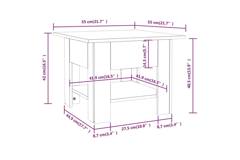 Salongbord sonoma eik 55x55x42 cm sponplate - Brun - Møbler - Bord - Sofabord