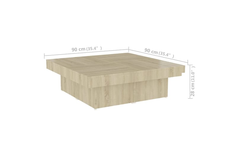 Salongbord sonoma eik 90x90x28 cm sponplate - Brun - Møbler - Bord - Sofabord