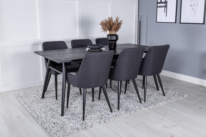 Sleek Matgruppe Forlengningsbar 195 cm Rektangulær med 6 Plaza stoler - Sort - Møbler - Bord - Spisegrupper