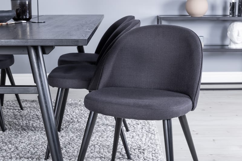 Sleek Spisegruppe Forlengningsbar 195 cm Rektangulær med 6 Velvet Stoler - Sort - Møbler - Bord - Spisegrupper