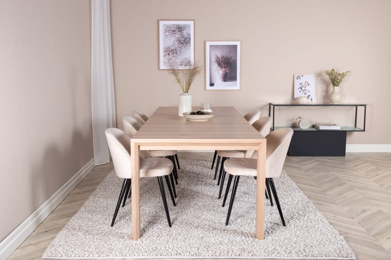 Slider Spisegruppe Forlengningsbar 170 cm Rektangulær med 6 Velvet Stoler - Beige - Møbler - Bord - Spisegrupper