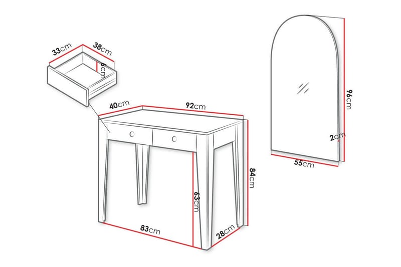 Rathmore Sminkbord 92x40 cm 84x - Hvid - Møbler - Bord - Sminkebord & toalettbord