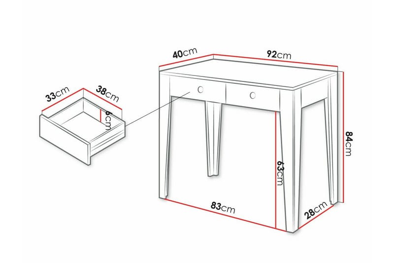 Rathmore Sminkbord 92x40 cm - Hvid - Møbler - Bord - Sminkebord & toalettbord