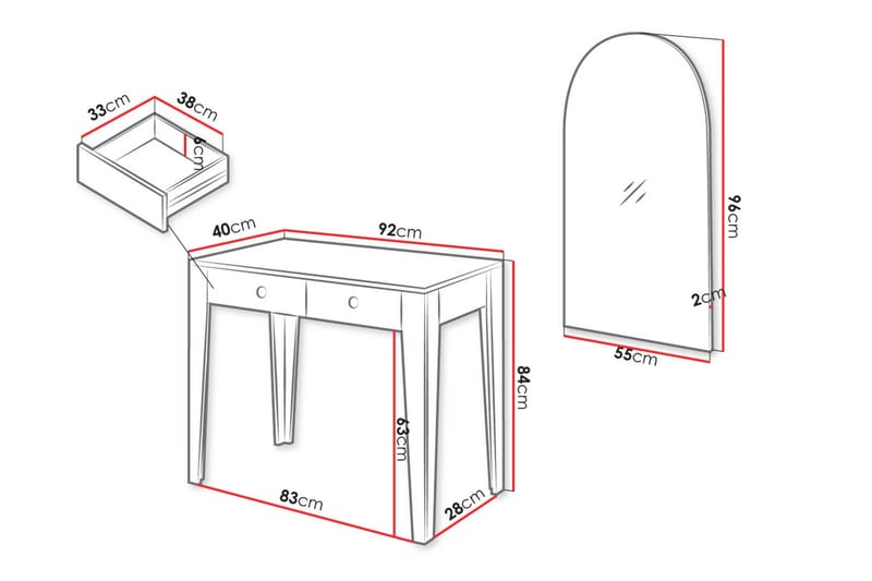 Rathmore Sminkbord 92x40 cm - Hvid - Møbler - Bord - Sminkebord & toalettbord