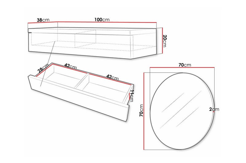 Staffin Sminkespeil 100x38 cm - Hvid - Møbler - Bord - Sminkebord & toalettbord