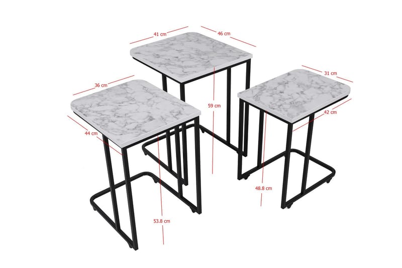 Nagako Sett med Bord Hvit/Svart - Hanah Home - Møbler - Bord - Sofabord