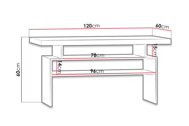 Castillia Sofabord 120 cm med Oppbevaringshyller - Mørke Ask - Møbler - Bord - Sofabord