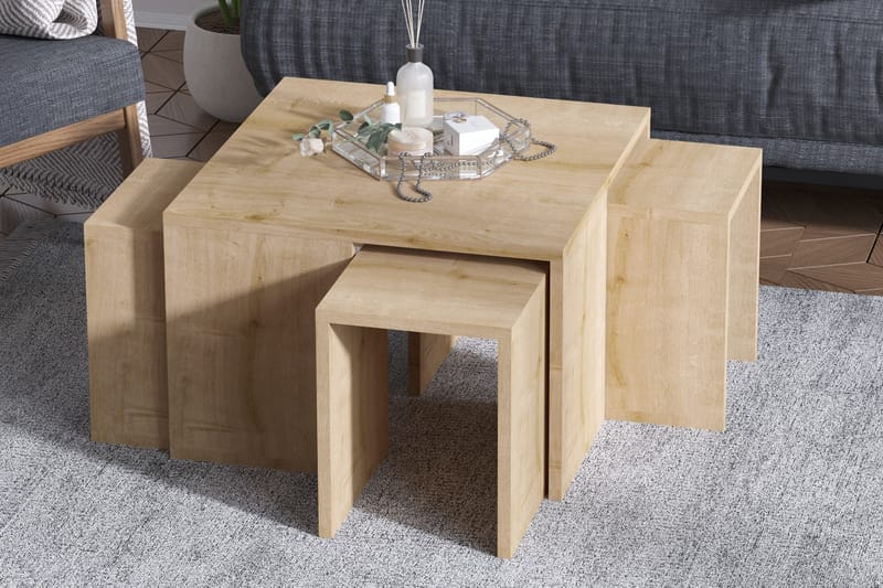 Cotogno Sofabord 60 cm - Natur/Brun - Sofabord - Sammenleggbart bord - Speilbord - Sofabord med oppbevaring - Sofabord med hjul - Hev og senkbart sofabord