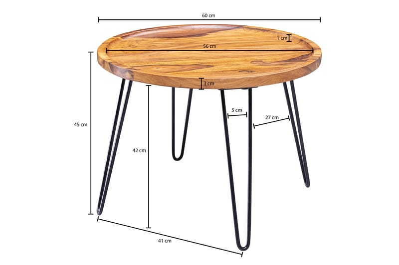 Dannemare Sofabord 60 cm Rundt - Massivt Tre/Svart - Møbler - Bord - Sofabord