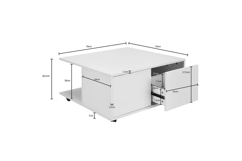 Delgadillo Sofabord 70 cm - Hvit - Møbler - Bord - Sofabord