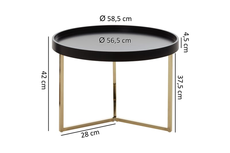 Dhir Sofabord 59 cm Rundt - Svart/Gull - Sammenleggbart bord - Speilbord - Sofabord - Sofabord med oppbevaring - Sofabord med hjul - Hev og senkbart sofabord