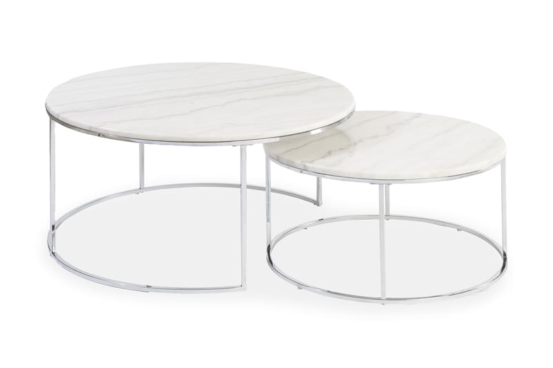 Dubarry Sofabord 2-pack 60|80 cm - Krom/Lys Marmor - Sofabord - Sammenleggbart bord - Speilbord - Settbord