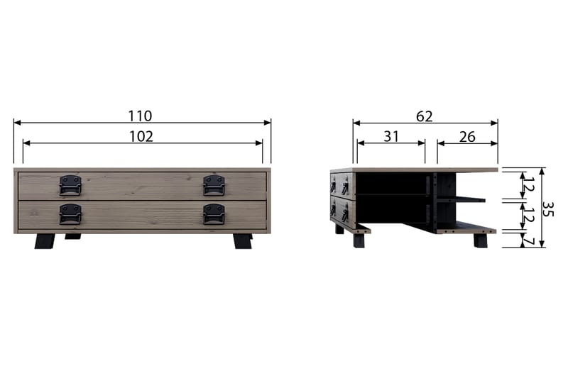 Factory Sofabord 110 cm med Oppbevaringsskuff - Beige/Grå - Møbler - Bord - Sofabord