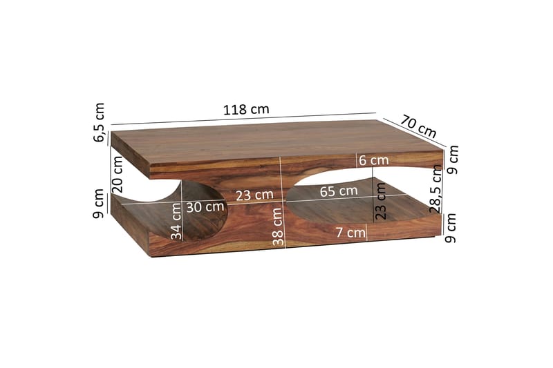 Gjerrild Sofabord 118 cm med Oppbevaringshyller - Massivt Tre - Møbler - Bord - Sofabord